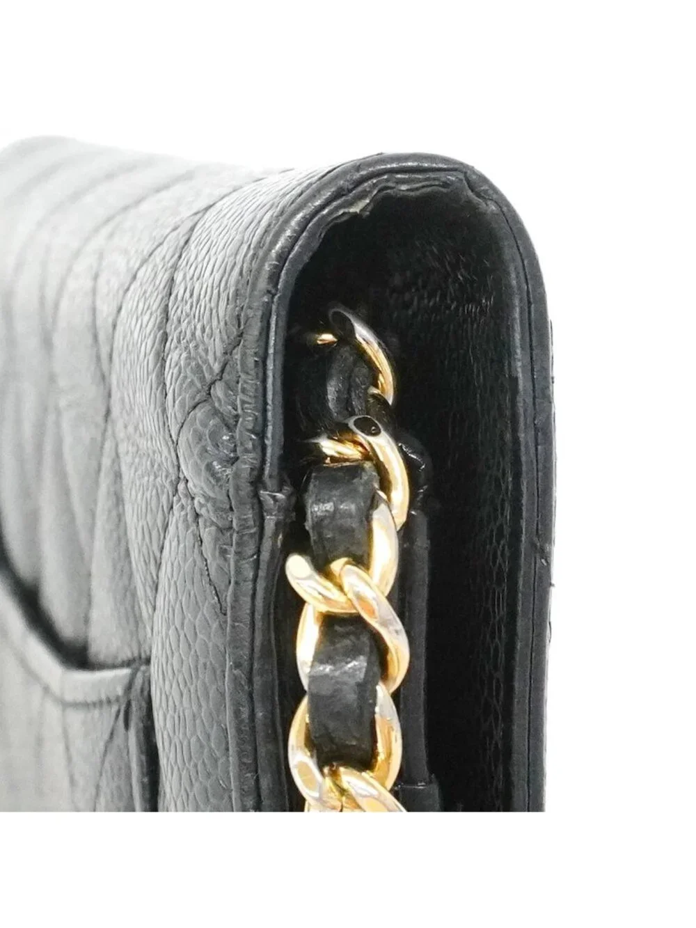 Chanel Wallet on Chain Quilted Caviar Leather Black Gold Shoulder Bag